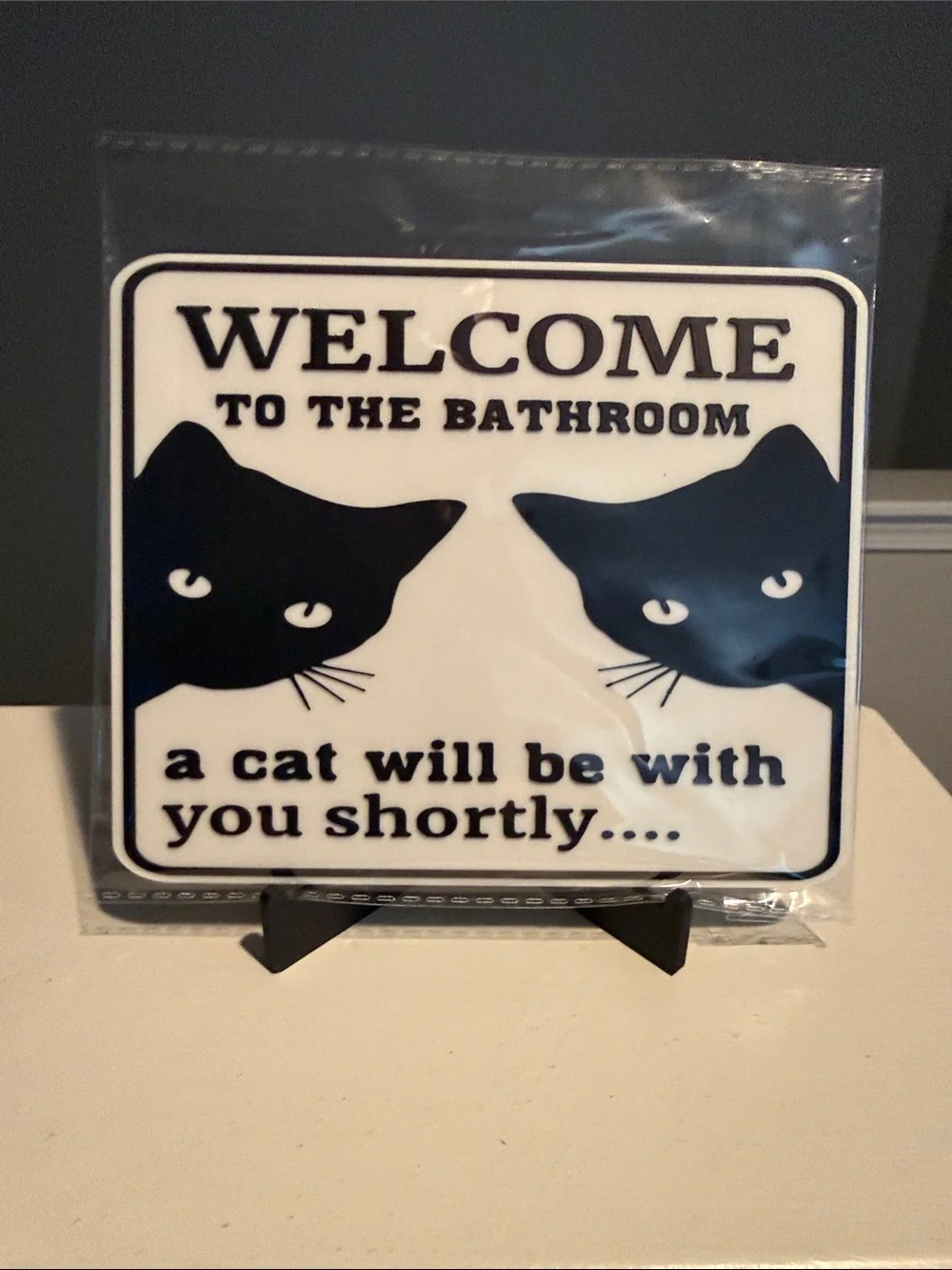 Set of 5 Black & White Funny Cat signs 6” x 5”